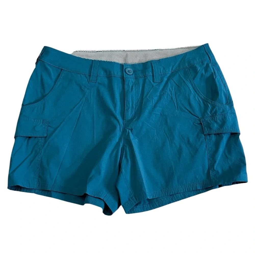 Women's World Wide Sportsman 12 Large Cargo Shorts Teal Aqua Khakis Chino Nylon - Picture 4 of 8